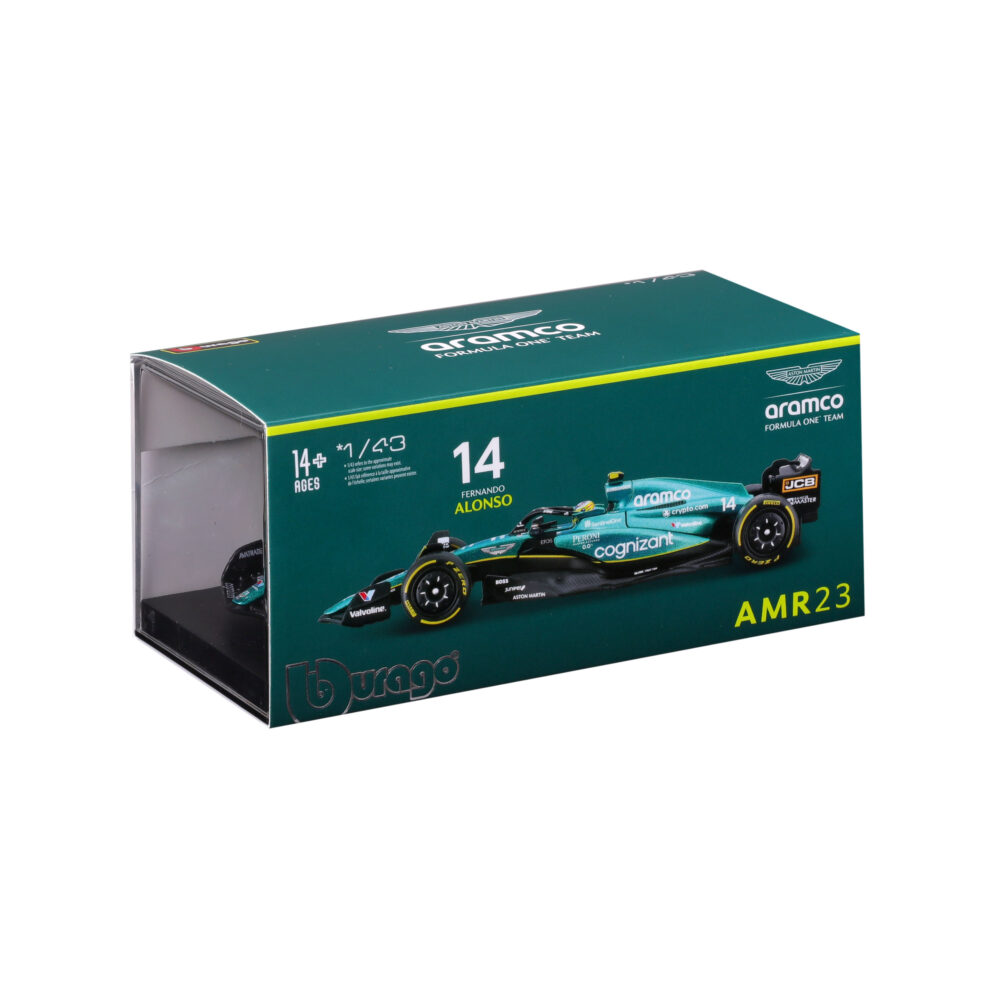 Bburago F1 1:43 Aston Martin AMR 23 2023 with Helmet, Hardcase #14 Alonso - Image 2
