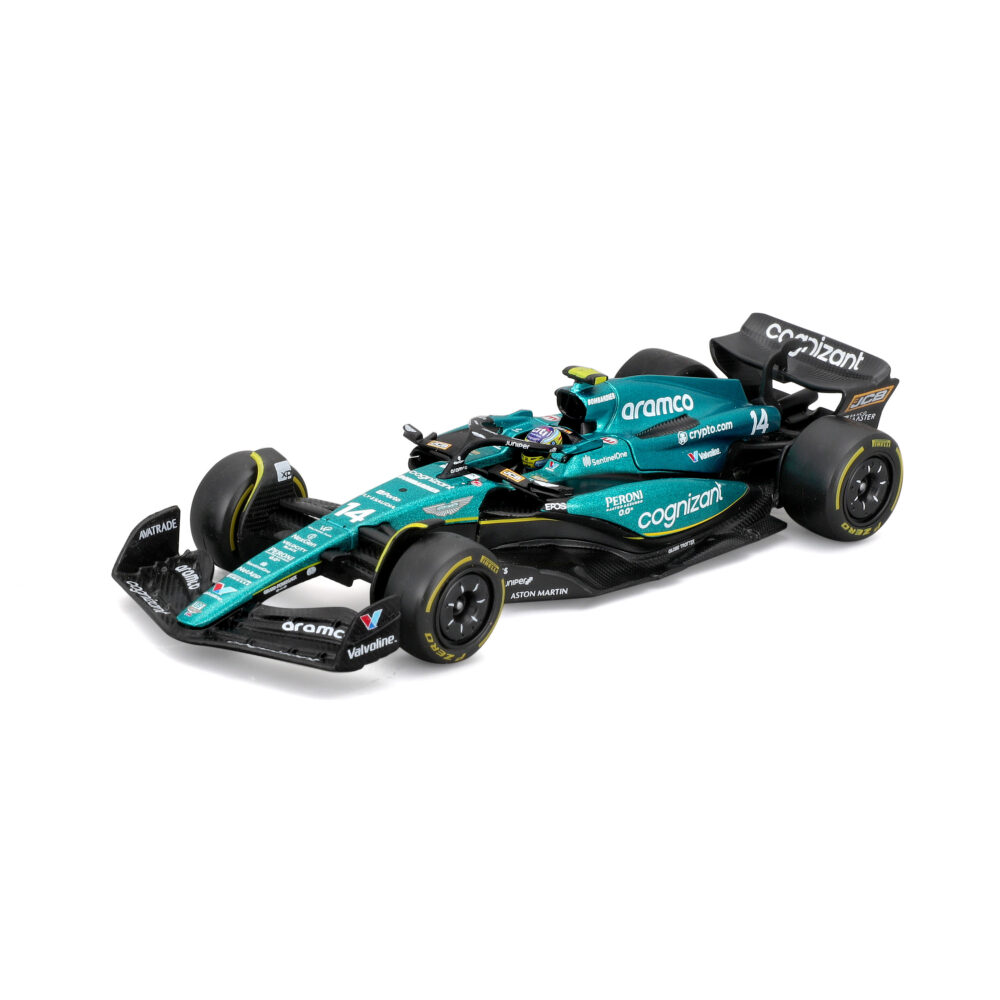 Bburago F1 1:43 Aston Martin AMR 23 2023 with Helmet, Hardcase #14 Alonso